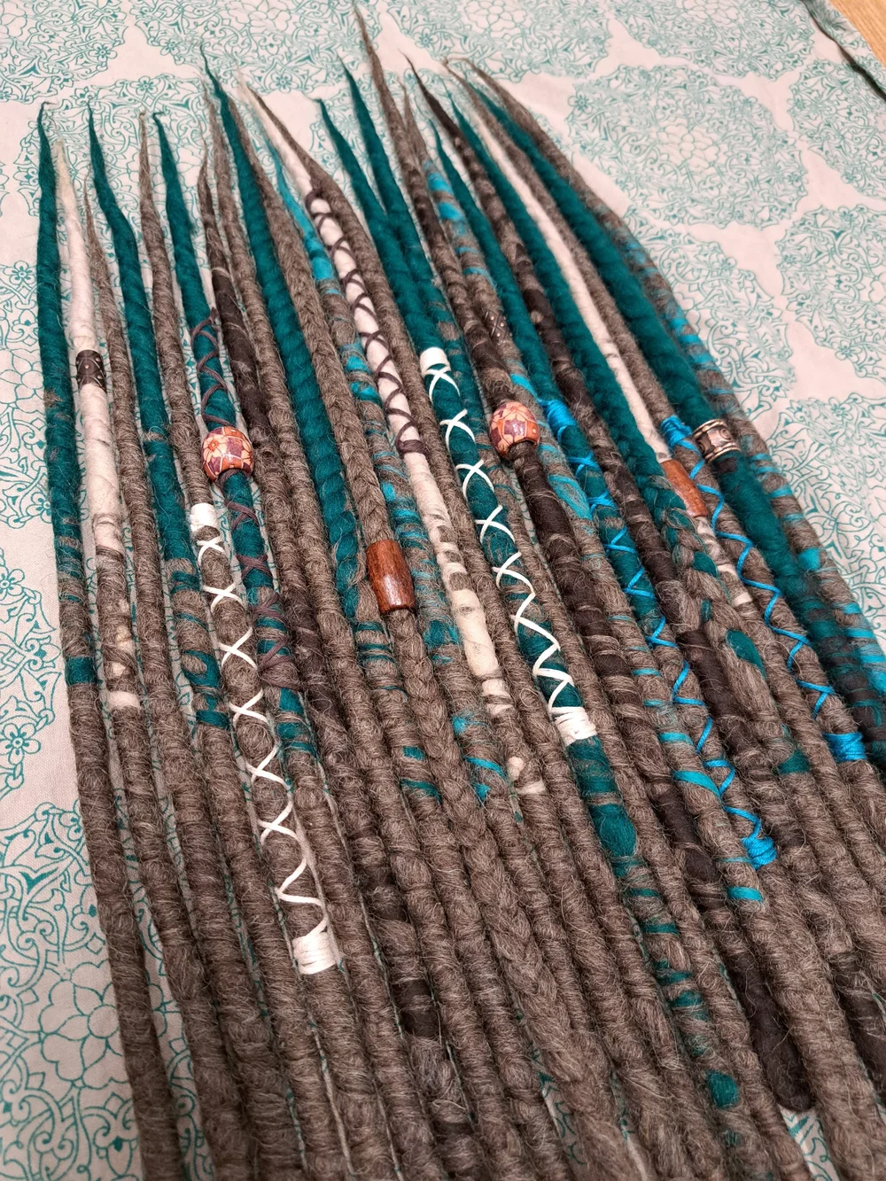 Wool Dreadlocks Made to order, Brown and Teal