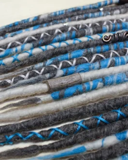 Blue Grey Wool Dreadlock Extensions