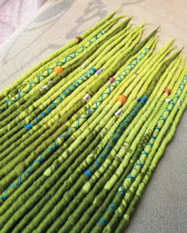Bright green wool dreadlock extensions