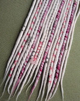 White and Pink Merino Dreadlock Extensions