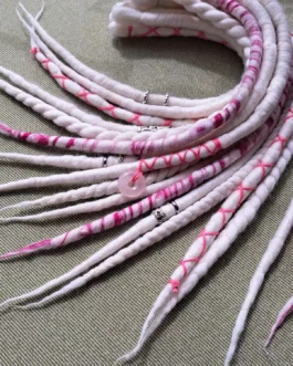 White and Pink Merino Dreadlock Extensions